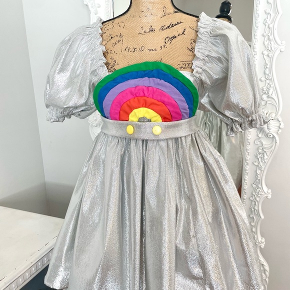 New York Couture *One of a Kind* Handmade Retro 80’s Epcot Puff Sleeve Dress - Picture 8 of 9